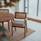 Oak dining chair with upholstered Wien seat.